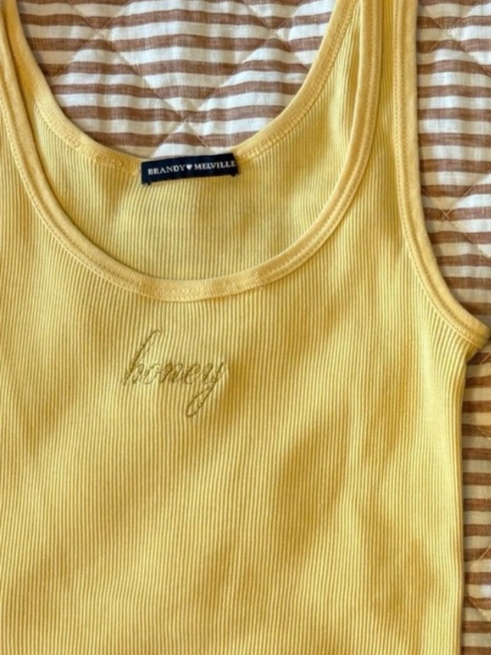 Brandy Melville Yellow Ribbed Honey Tank